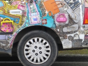 car decorated with handbags